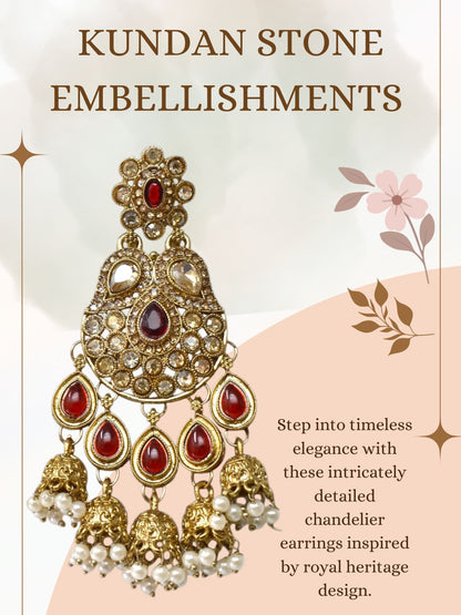 Gold Plated Traditional Kundan Drop Earrings for Women, Statement Chandbali Style Earrings with Stone Work and Beaded Dangling Drops, Festive Wedding Party Long Dangler Earrings-34