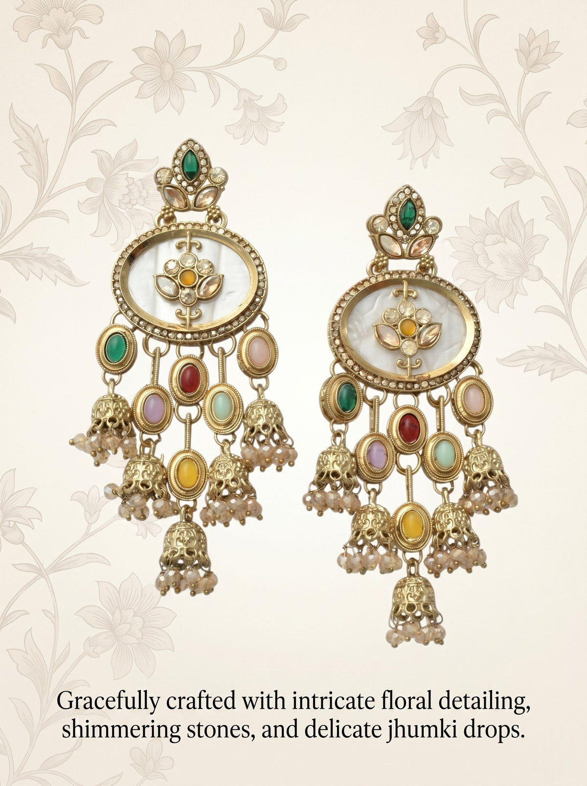 Women Gold-Toned Traditional Stone Studded Ethnic Earrings
