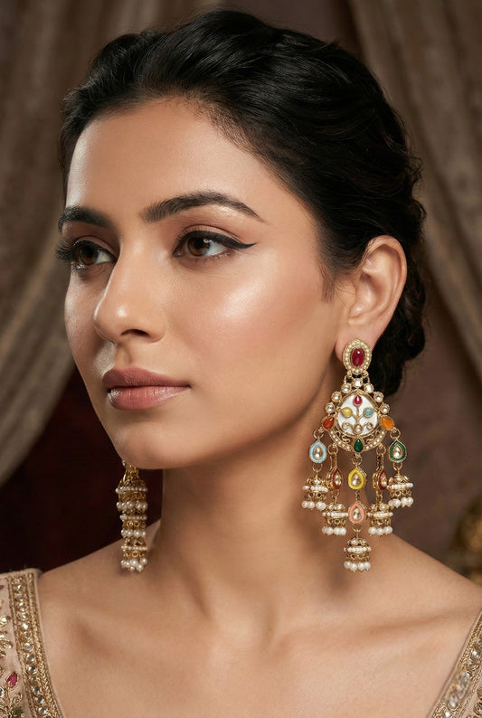 Partywear-earrings,chandeliar,partywear,Kashmiri earring-EAR-HDB-E493-MLT