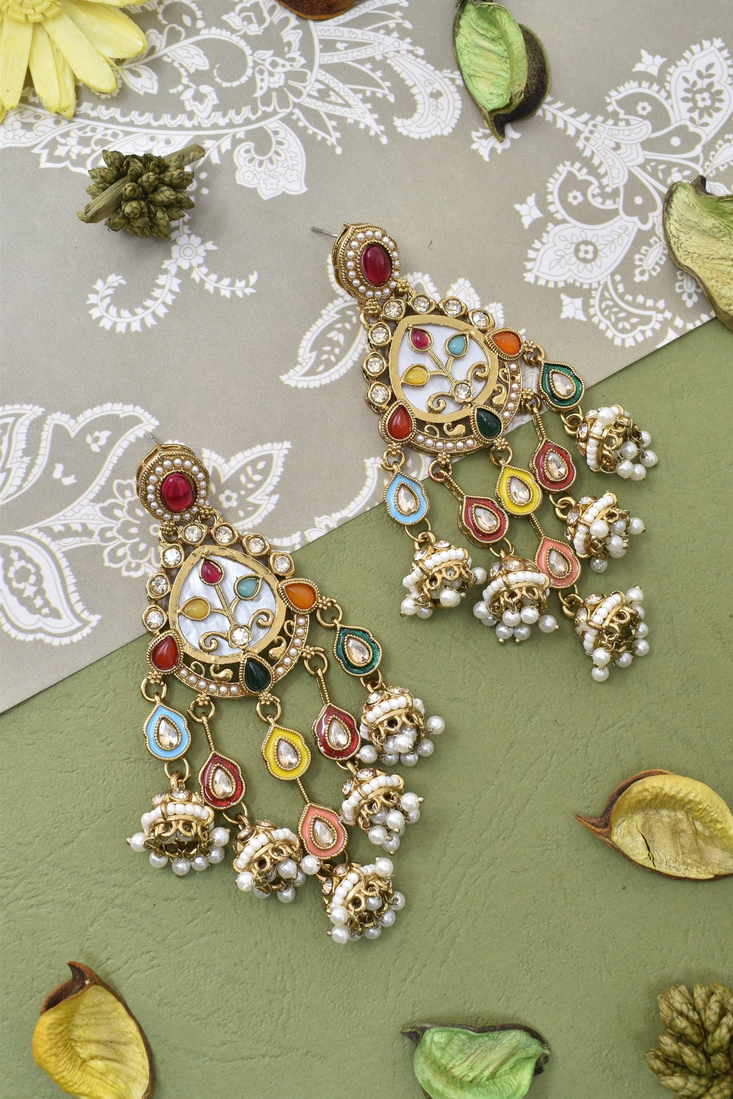 Partywear-earrings,chandeliar,partywear,Kashmiri earring-EAR-HDB-E493-MLT