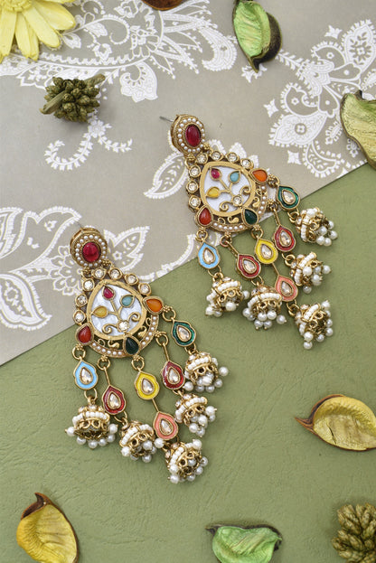 Partywear-earrings,chandeliar,partywear,Kashmiri earring-EAR-HDB-E493-MLT