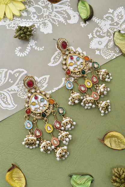 Gold Plated, Premium Multi Stylish Chandbali Jhumka Earrings for Women, Traditional Bridal Ethnic Dangling Earring with Kundan & Heavy Long Earring, Wedding Festive Party Statement Luxury Jewellery-14