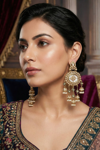 Partywear-earrings,chandeliar,partywear,Kashmiri earring-EAR-HDB-E494-GRN