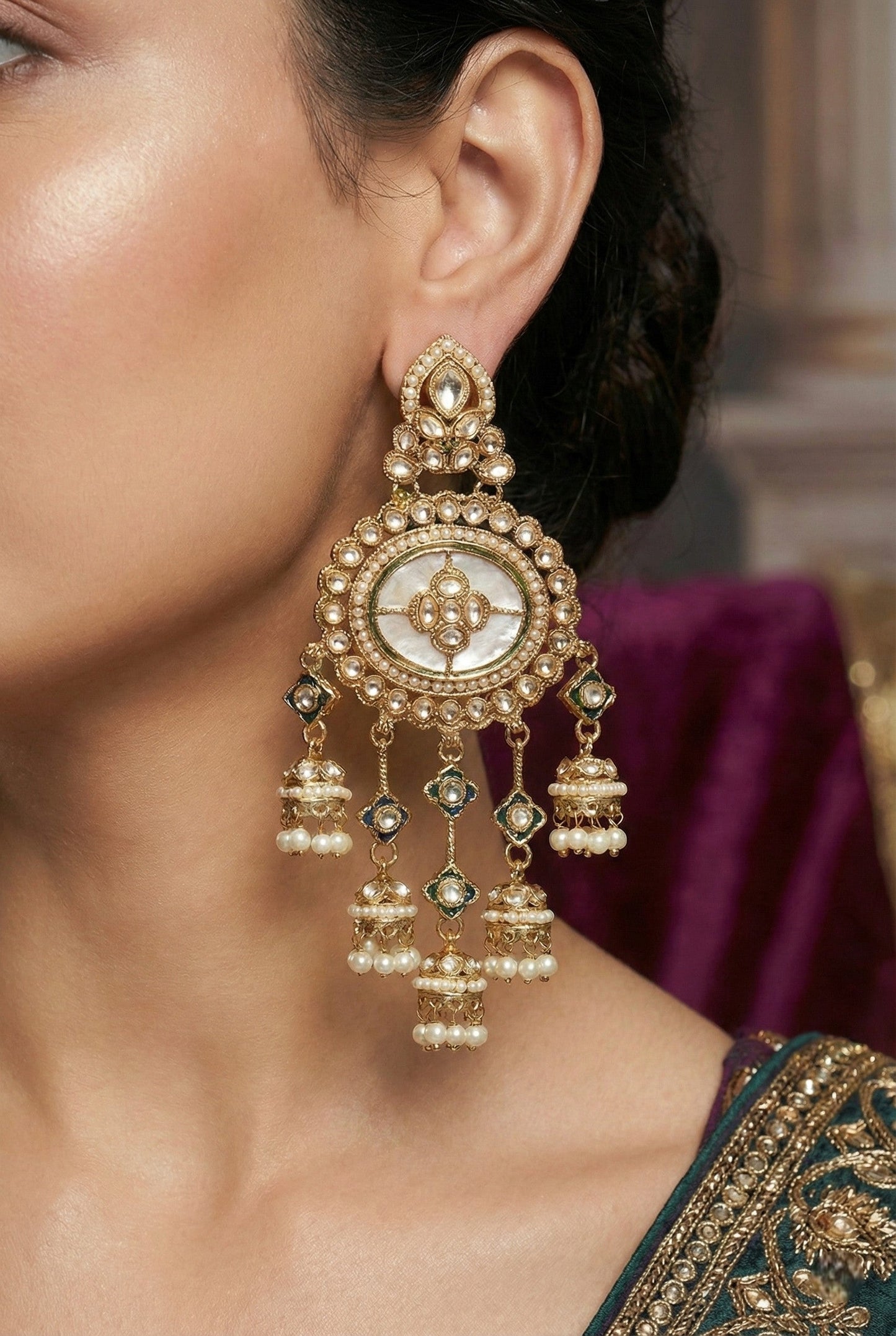 Partywear-earrings,chandeliar,partywear,Kashmiri earring-EAR-HDB-E494-GRN