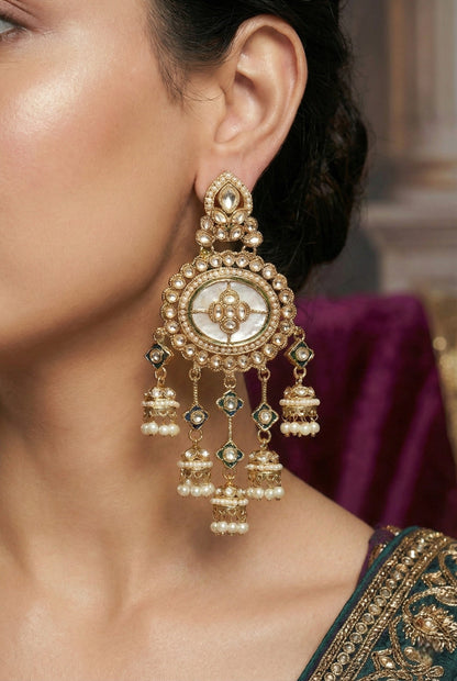Partywear-earrings,chandeliar,partywear,Kashmiri earring-EAR-HDB-E494-GRN