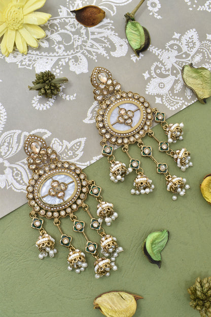 Partywear-earrings,chandeliar,partywear,Kashmiri earring-EAR-HDB-E494-GRN