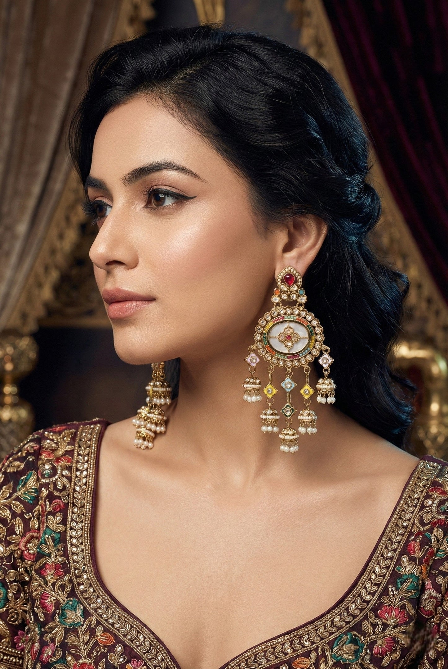 Partywear-earrings,chandeliar,partywear,Kashmiri earring-EAR-HDB-E494-MLT