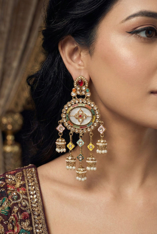 Partywear-earrings,chandeliar,partywear,Kashmiri earring-EAR-HDB-E494-MLT