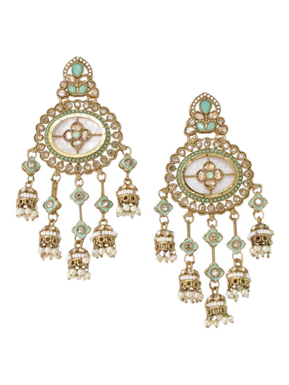 Partywear-earrings,chandeliar,partywear,Kashmiri earring-EAR-HDB-E494-TRQS