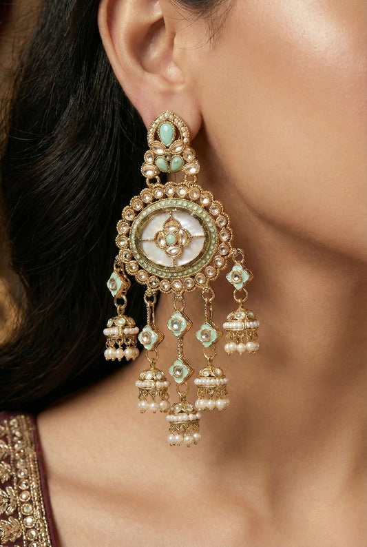 Partywear-earrings,chandeliar,partywear,Kashmiri earring-EAR-HDB-E494-TRQS