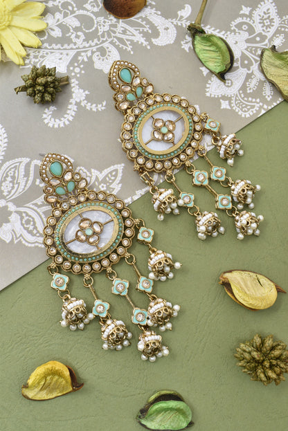 Partywear-earrings,chandeliar,partywear,Kashmiri earring-EAR-HDB-E494-TRQS