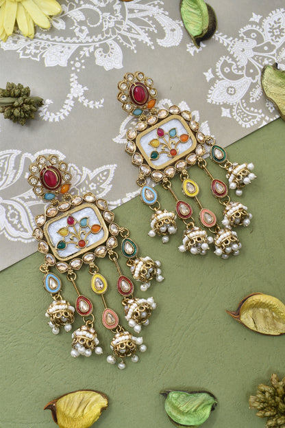Partywear-earrings,chandeliar,partywear,Kashmiri earring-EAR-HDB-E495-MLT
