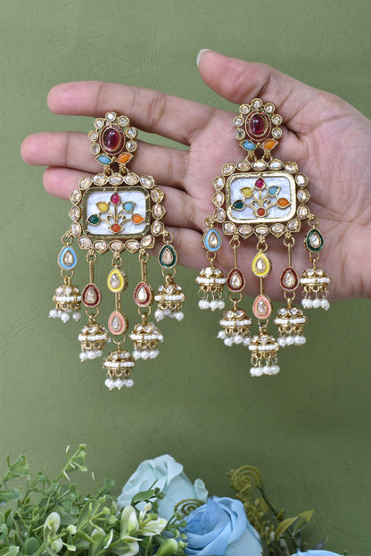 Partywear-earrings,chandeliar,partywear,Kashmiri earring-EAR-HDB-E495-MLT