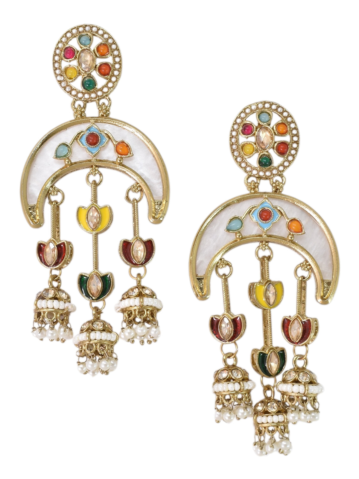 Gold Plated, Premium Multi Stylish Chandbali Jhumka Earrings for Women, Traditional Bridal Ethnic Dangling Earring with Kundan & Heavy Long Earring, Wedding Festive Party Statement Luxury Jewellery-19
