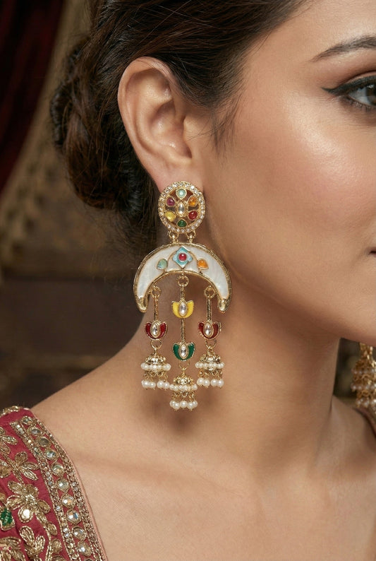 Partywear-earrings,chandeliar,partywear,Kashmiri earring-EAR-HDB-E496-MLT