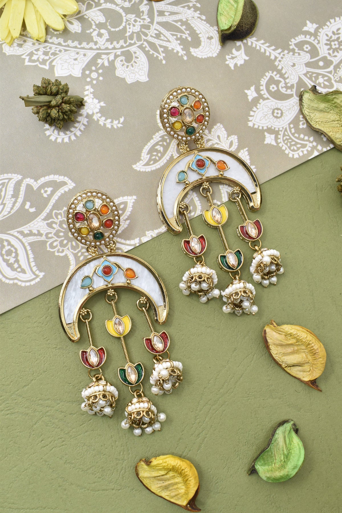 Gold Plated, Premium Multi Stylish Chandbali Jhumka Earrings for Women, Traditional Bridal Ethnic Dangling Earring with Kundan & Heavy Long Earring, Wedding Festive Party Statement Luxury Jewellery-19
