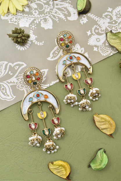 Gold Plated, Premium Multi Stylish Chandbali Jhumka Earrings for Women, Traditional Bridal Ethnic Dangling Earring with Kundan & Heavy Long Earring, Wedding Festive Party Statement Luxury Jewellery-19