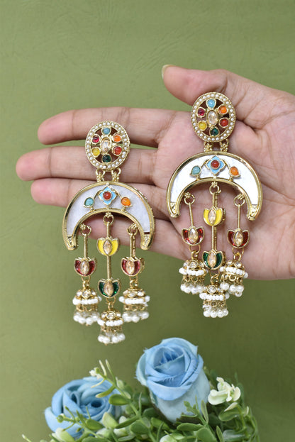 Partywear-earrings,chandeliar,partywear,Kashmiri earring-EAR-HDB-E496-MLT