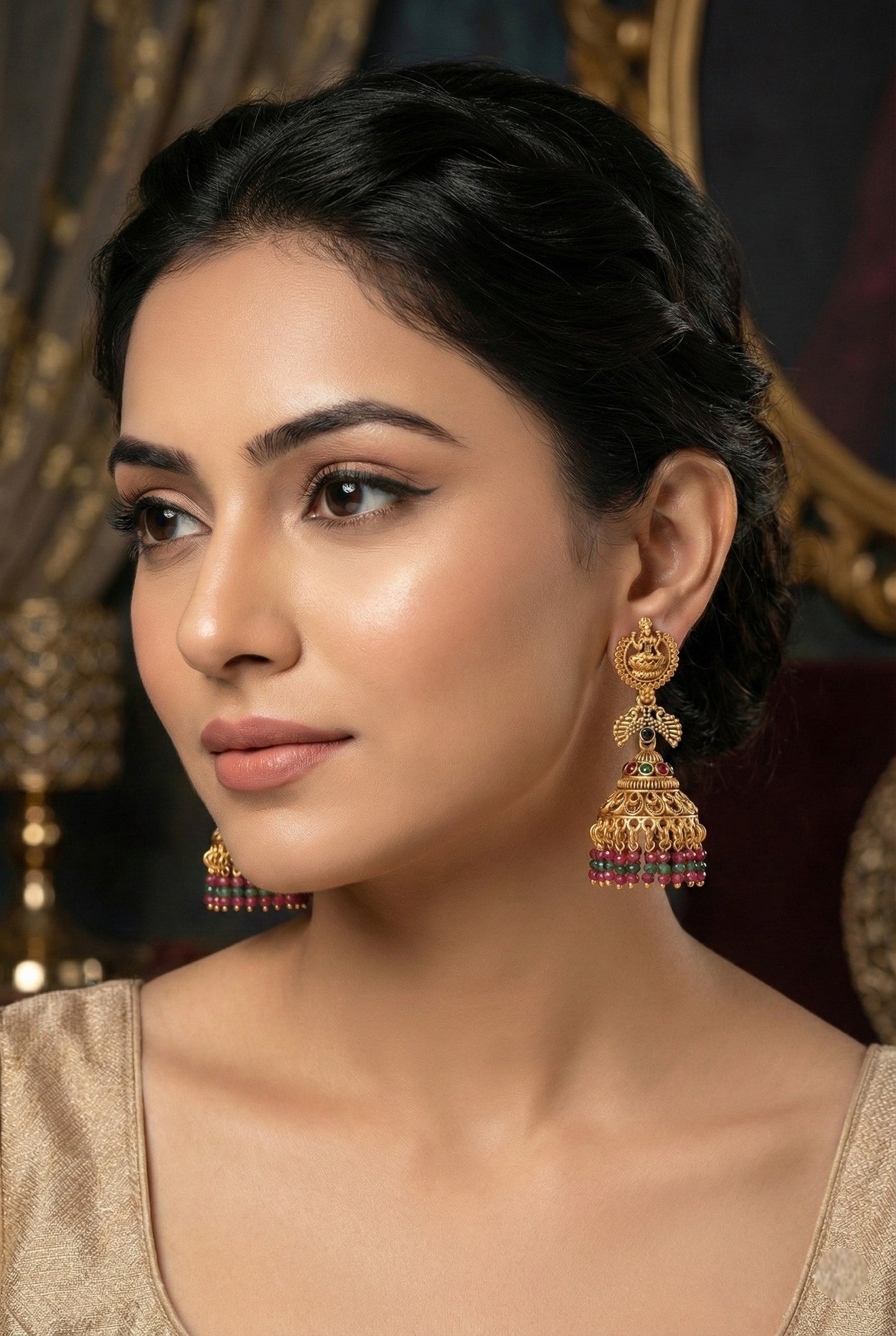 Partywear-earrings,chandeliar,partywear,Kashmiri earring-EAR-JRV-SA1-GLD-MLT