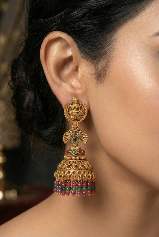 Partywear-earrings,chandeliar,partywear,Kashmiri earring-EAR-JRV-SA1-GLD-MLT