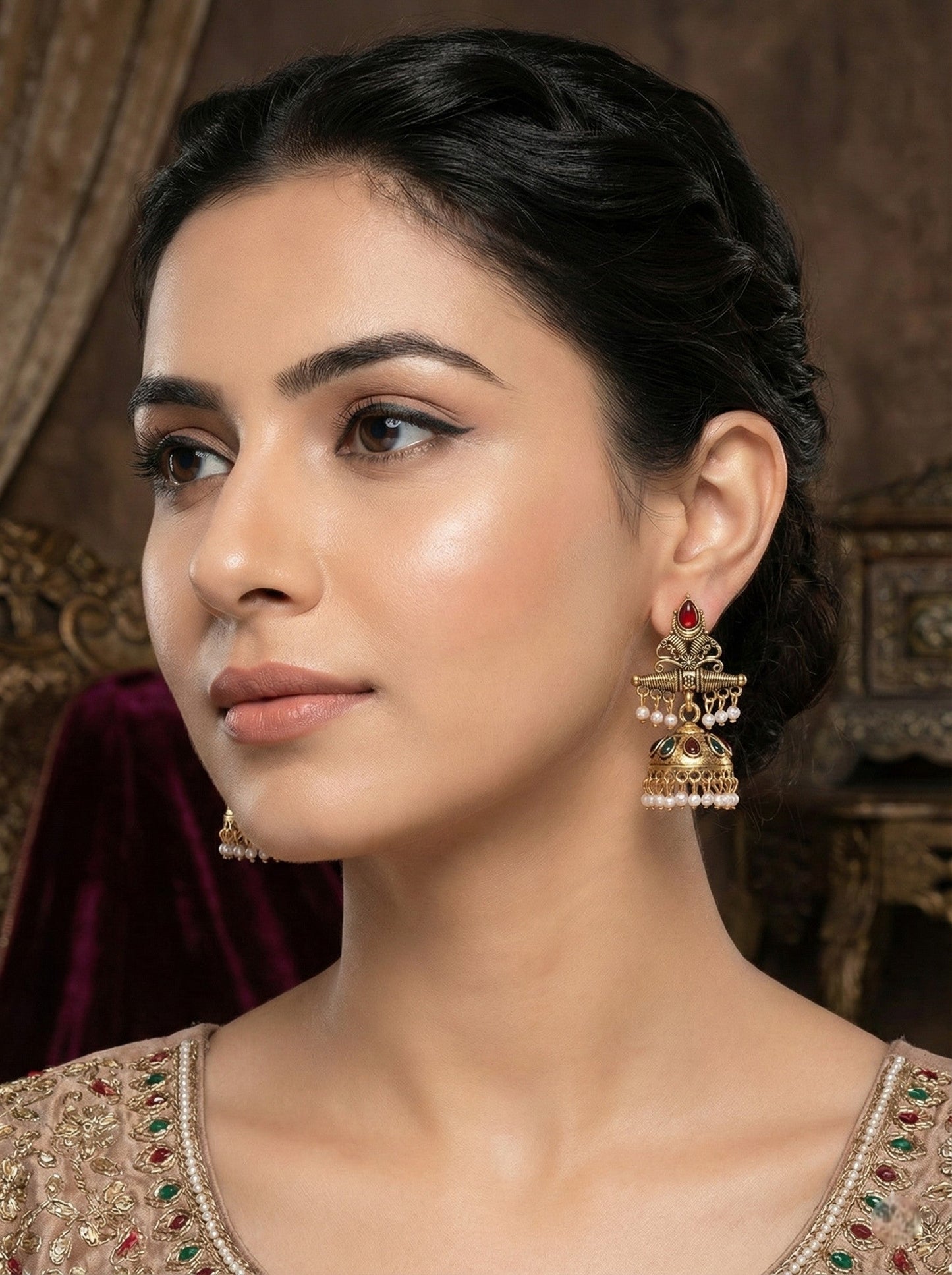 Partywear-earrings,chandeliar,partywear,Kashmiri earring-EAR-JRV-SA2-GLD-MLT