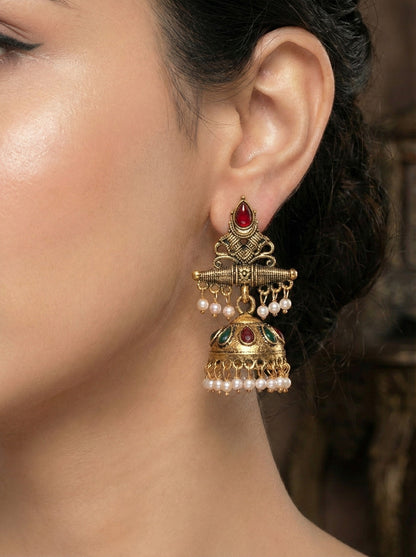 Partywear-earrings,chandeliar,partywear,Kashmiri earring-EAR-JRV-SA2-GLD-MLT