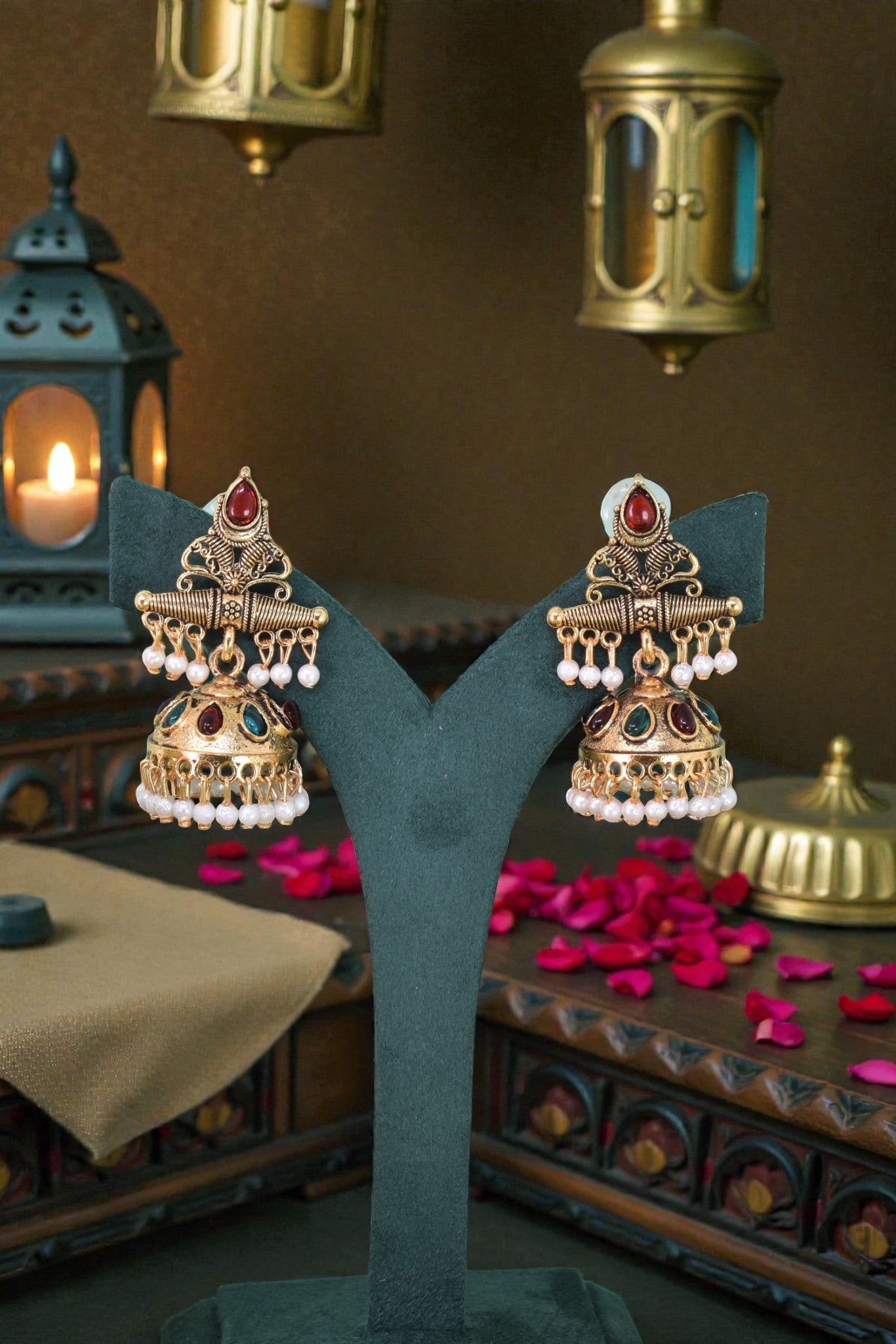 Partywear-earrings,chandeliar,partywear,Kashmiri earring-EAR-JRV-SA2-GLD-MLT