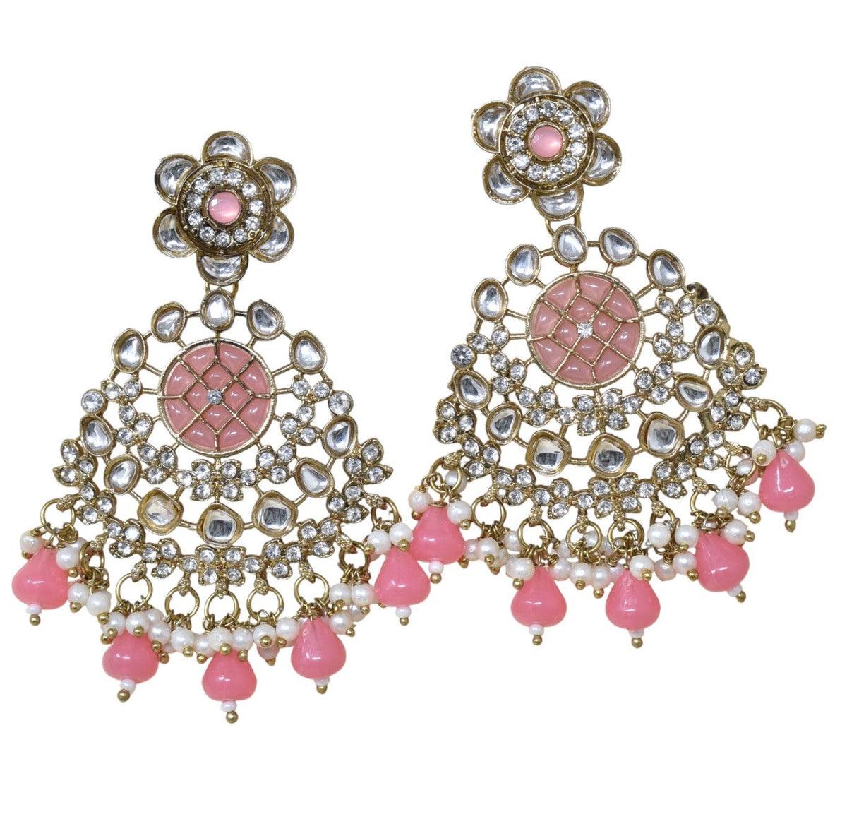 Ethnic Gold Plated Kundan Chandbali Earrings for Women, Traditional Indian Jhumka Drop Earring Set with Pearl & Stone Detailing, Perfect for Wedding, Festival, Party and Gifting