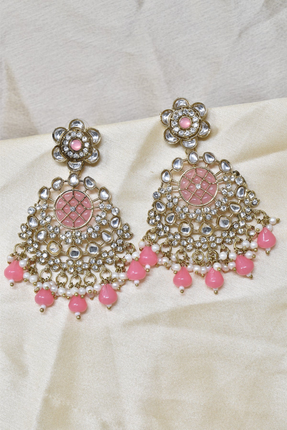Ethnic Gold Plated Kundan Chandbali Earrings for Women, Traditional Indian Jhumka Drop Earring Set with Pearl & Stone Detailing, Perfect for Wedding, Festival, Party and Gifting