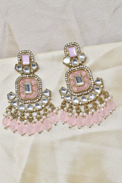 Ethnic Gold Plated Kundan Chandbali Earrings for Women, Traditional Indian Jhumka Drop Earring Set with Pearl & Stone Detailing, Perfect for Wedding, Festival, Party and Gifting