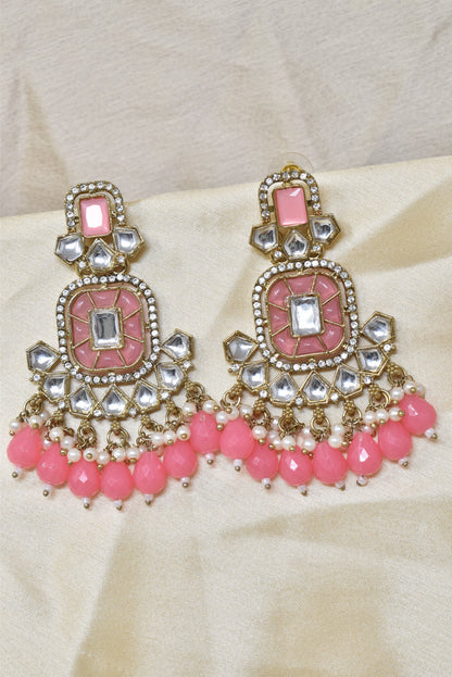 Ethnic Gold Plated Kundan Chandbali Earrings for Women, Traditional Indian Jhumka Drop Earring Set with Pearl & Stone Detailing, Perfect for Wedding, Festival, Party and Gifting