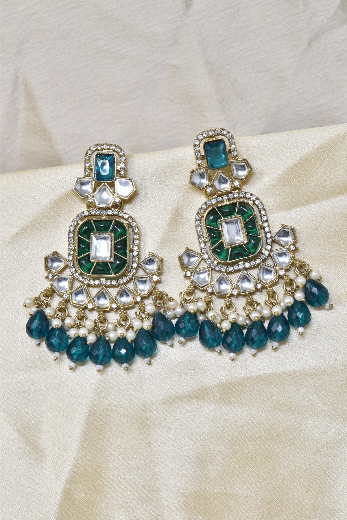 Ethnic Gold Plated Kundan Chandbali Earrings for Women, Traditional Indian Jhumka Drop Earring Set with Pearl & Stone Detailing, Perfect for Wedding, Festival, Party and Gifting