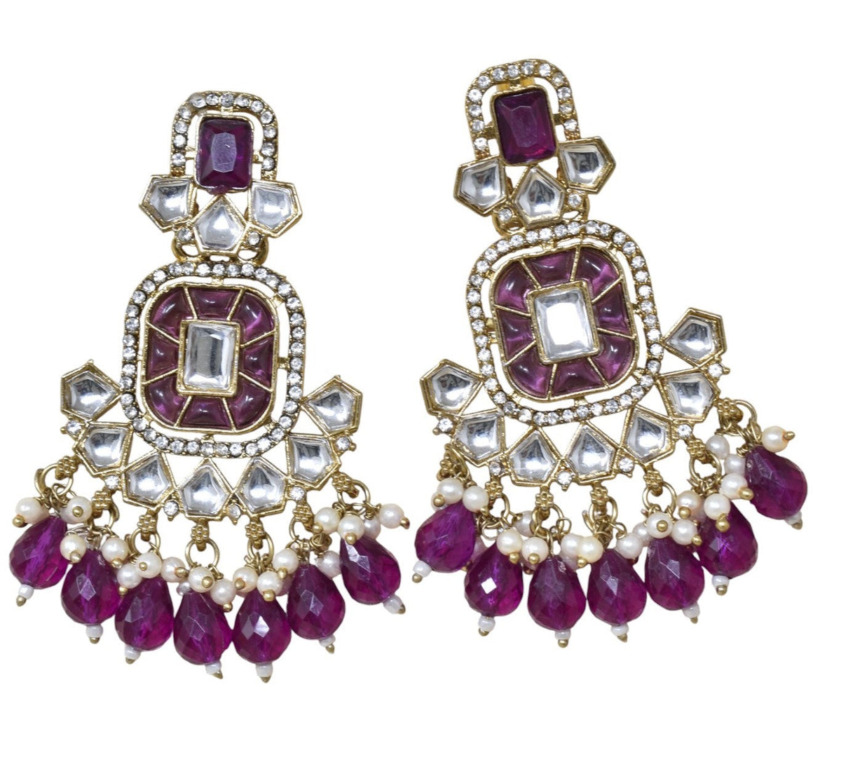 Ethnic Gold Plated Kundan Chandbali Earrings for Women, Traditional Indian Jhumka Drop Earring Set with Pearl & Stone Detailing, Perfect for Wedding, Festival, Party and Gifting