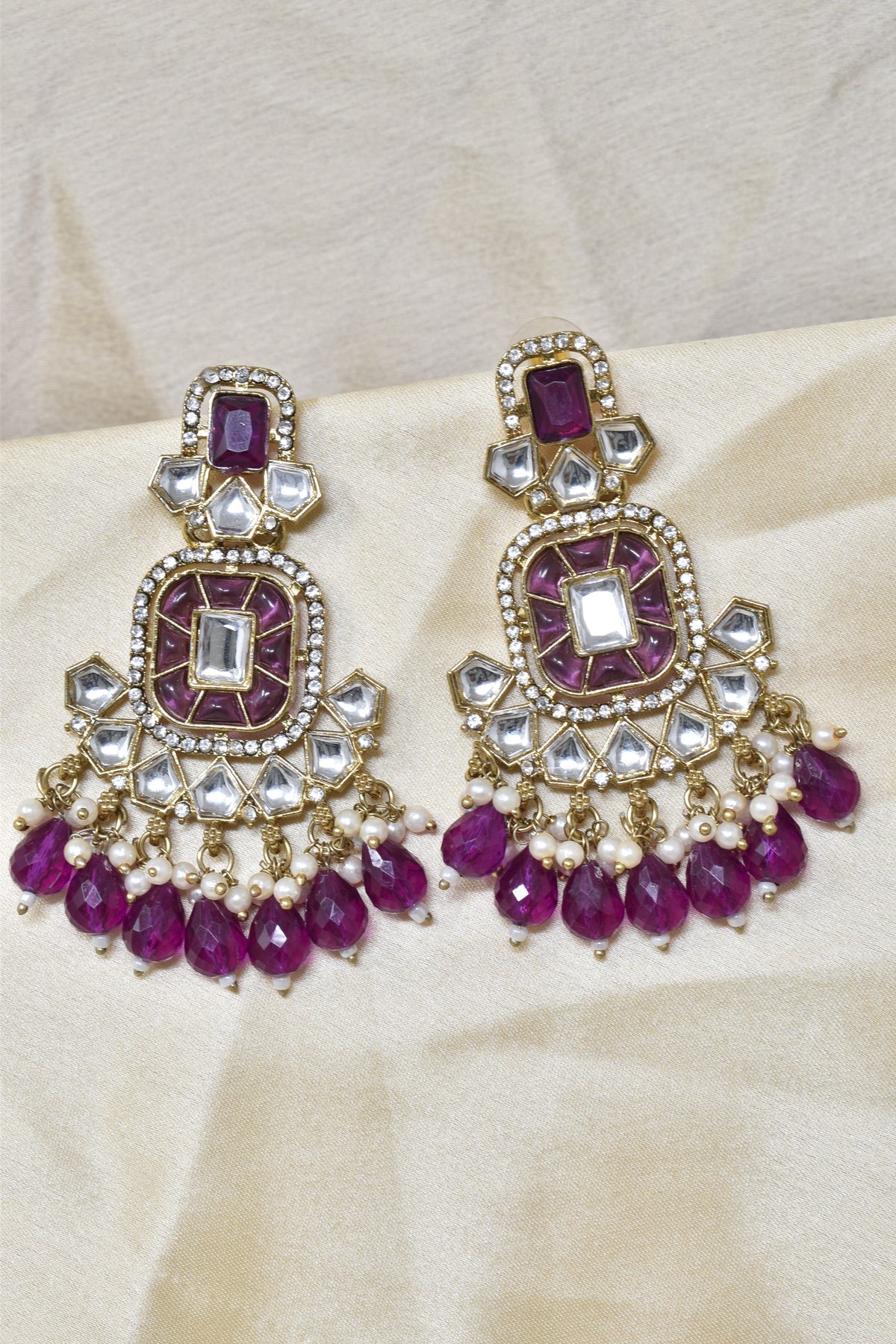 Ethnic Gold Plated Kundan Chandbali Earrings for Women, Traditional Indian Jhumka Drop Earring Set with Pearl & Stone Detailing, Perfect for Wedding, Festival, Party and Gifting