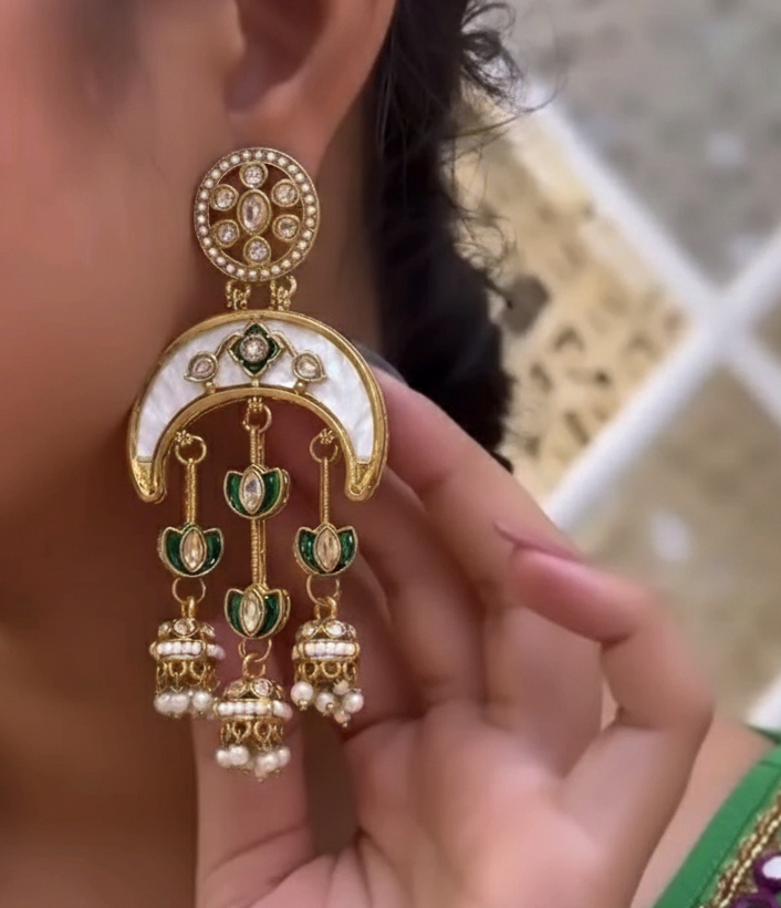 kundan jhumka,meenakari earrings,kahmiri earring,chandbali,chandelier earrings, dome jhumkas,pearl cluster jhumka, long earrings,heavy earrings,big earrings,designer earrings,latest design,new design
