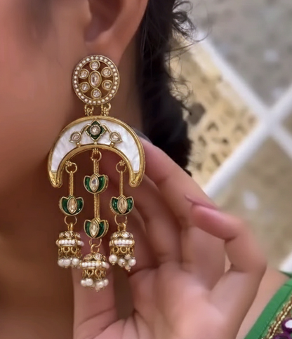 kundan jhumka,meenakari earrings,kahmiri earring,chandbali,chandelier earrings, dome jhumkas,pearl cluster jhumka, long earrings,heavy earrings,big earrings,designer earrings,latest design,new design