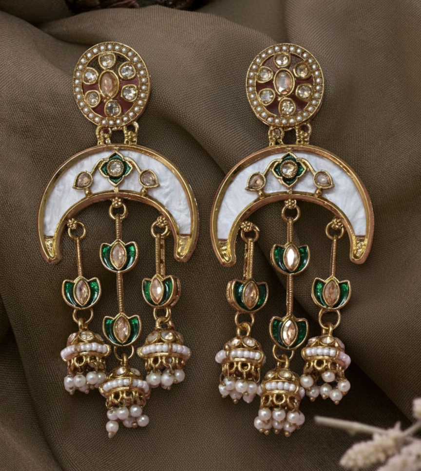 kundan jhumka,meenakari earrings,kahmiri earring,chandbali,chandelier earrings, dome jhumkas,pearl cluster jhumka, long earrings,heavy earrings,big earrings,designer earrings,latest design,new design