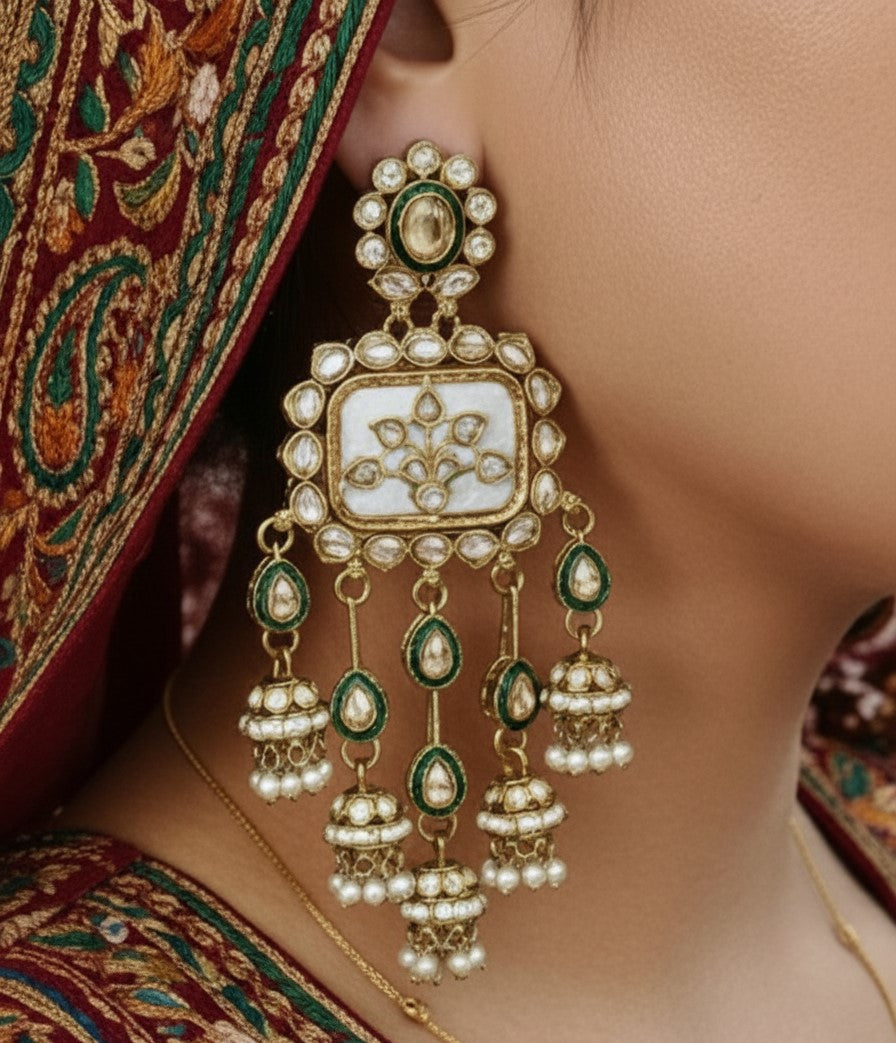 kundan jhumka,meenakari earrings,kahmiri earring,chandbali,chandelier earrings, dome jhumkas,pearl cluster jhumka, long earrings,heavy earrings,big earrings,designer earrings,latest design,new design