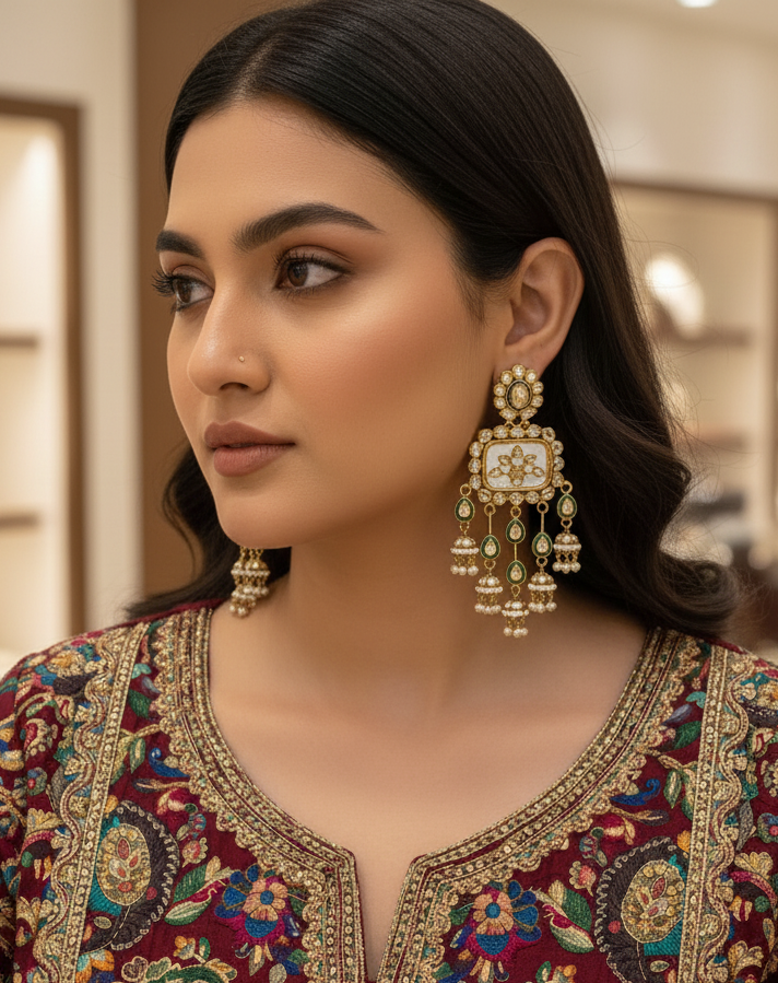 kundan jhumka,meenakari earrings,kahmiri earring,chandbali,chandelier earrings, dome jhumkas,pearl cluster jhumka, long earrings,heavy earrings,big earrings,designer earrings,latest design,new design