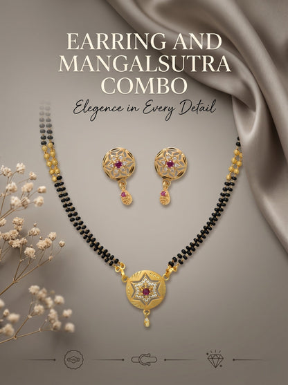 Gold-Toned Stone Studded Mangalsutra with Matching Earrings Combo Set