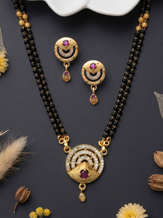Gold-Toned Stone Studded Mangalsutra with Matching Earrings Combo Set