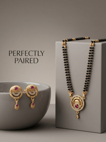 Gold-Toned Stone Studded Mangalsutra with Matching Earrings Combo Set