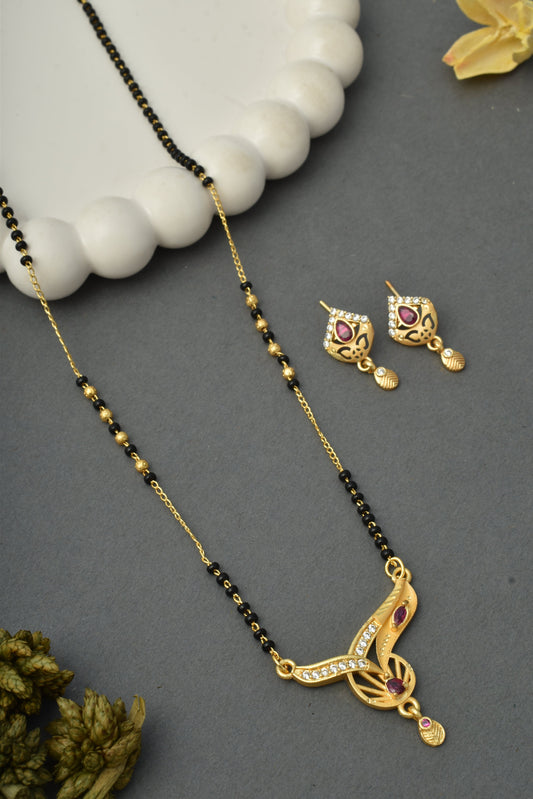 Gold-Toned Stone Studded Mangalsutra with Matching Earrings Combo Set