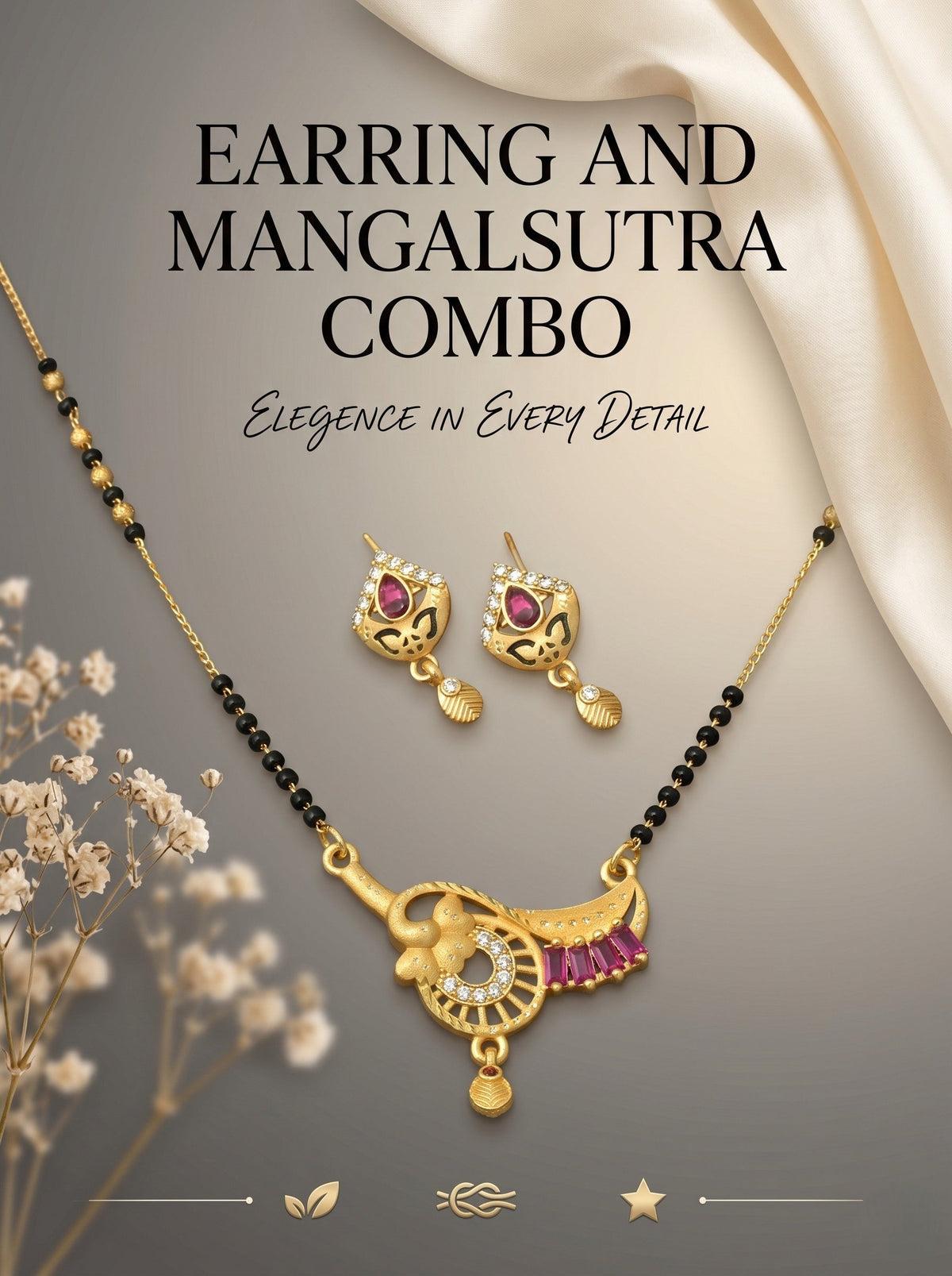 Gold-Toned Stone Studded Mangalsutra with Matching Earrings Combo Set