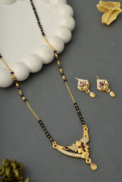 Gold-Toned Stone Studded Mangalsutra with Matching Earrings Combo Set