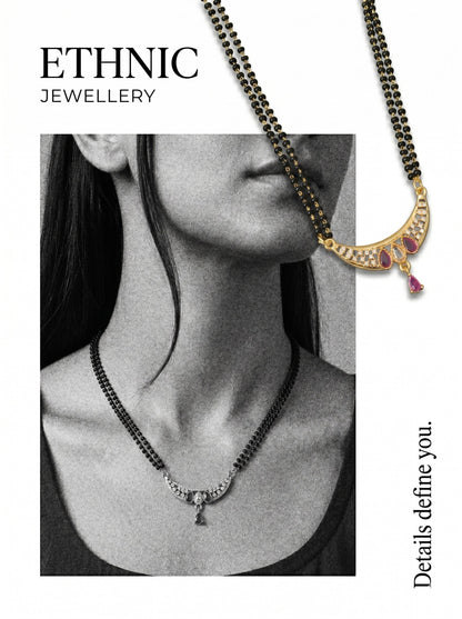 Gold-Toned Stone Studded Mangalsutra with Matching Earrings Combo Set