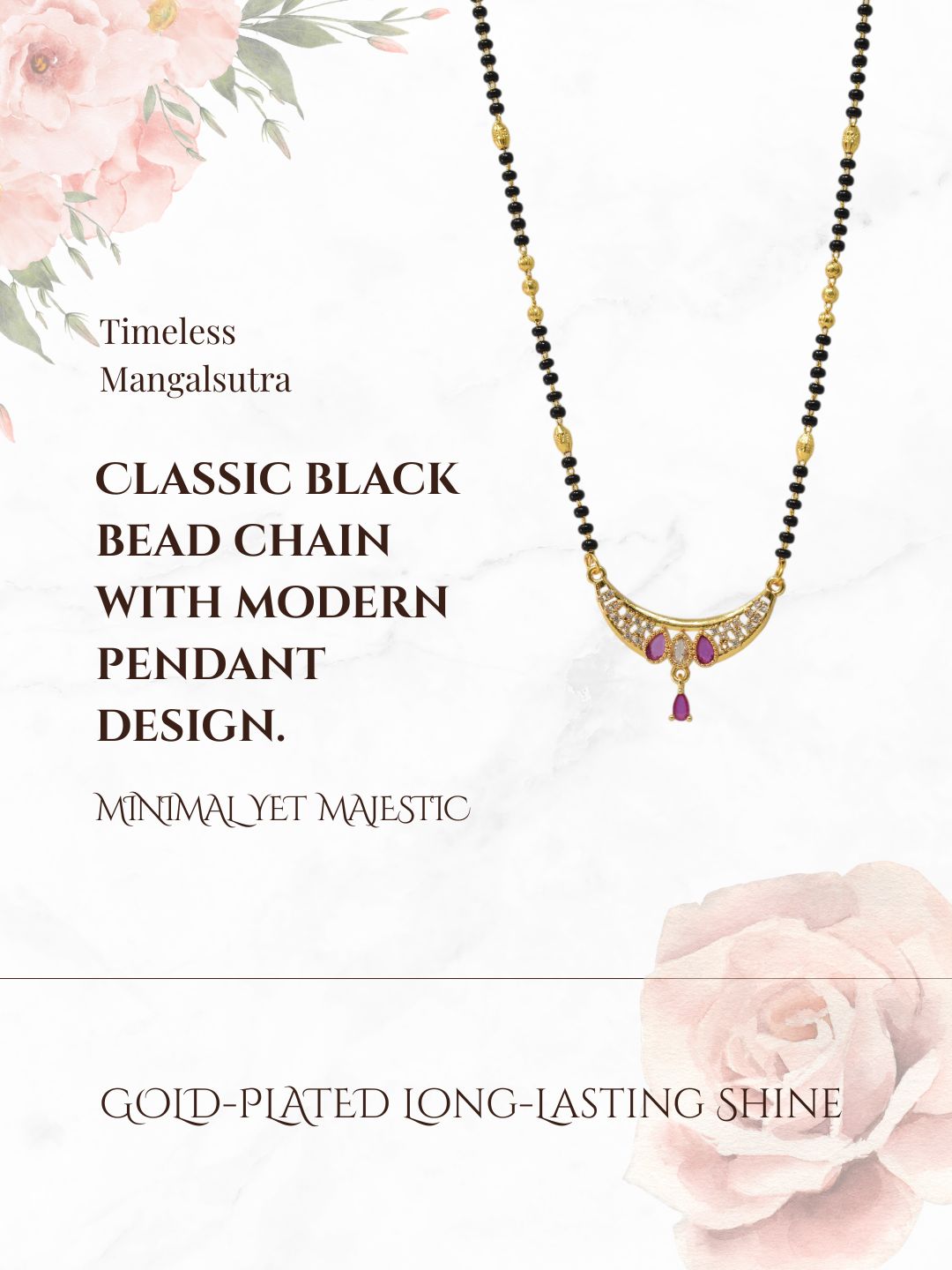Traditional Gold-Toned Black Beaded Stylish Mangalsutra for Women Studded with Sparkling AD and Ruby Red Stones, Perfect for Daily and Office Ethnic Festive Jewellery Neckpiece-01