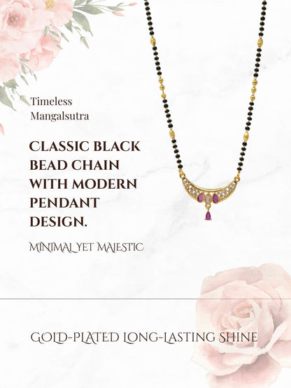 Traditional Gold-Toned Black Beaded Stylish Mangalsutra for Women Studded with Sparkling AD and Ruby Red Stones, Perfect for Daily and Office Ethnic Festive Jewellery Neckpiece-01