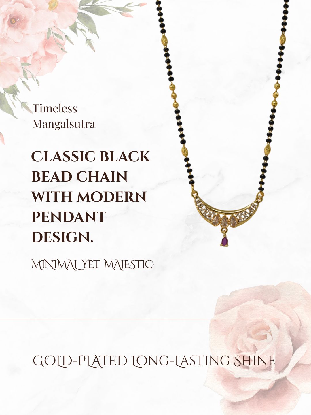 Traditional Gold-Toned Black Beaded Stylish Mangalsutra for Women Studded with Sparkling AD and Ruby Red Stones, Perfect for Daily and Office Ethnic Festive Jewellery Neckpiece-02
