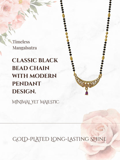 Traditional Gold-Toned Black Beaded Stylish Mangalsutra for Women Studded with Sparkling AD and Ruby Red Stones, Perfect for Daily and Office Ethnic Festive Jewellery Neckpiece-02
